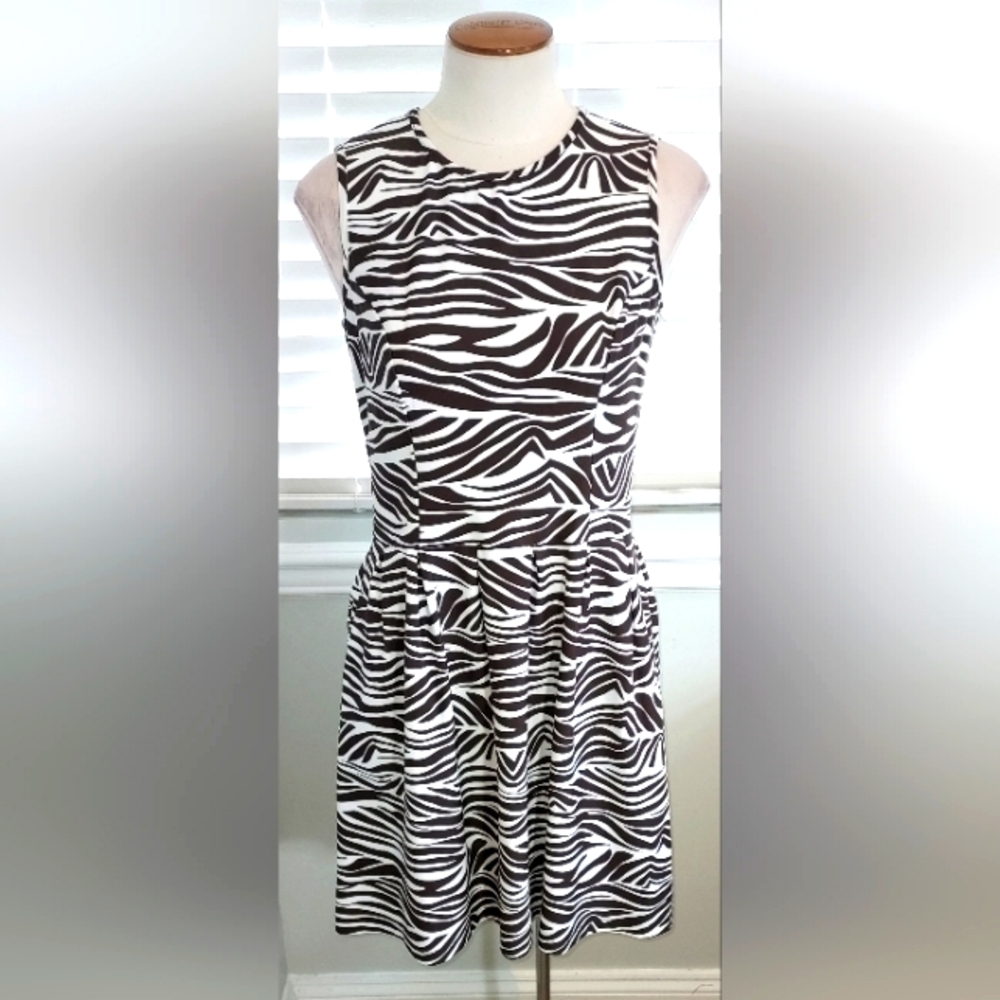 Jude Connally Brown/White Animal Print Sleeveless Dress NWOT